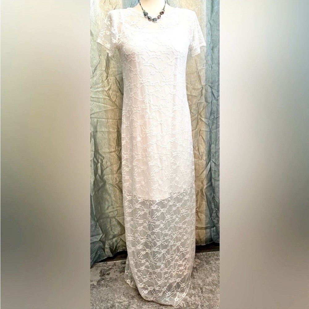 White Lace Maxi Dress With Half Cami Dress Sz MED NEW!